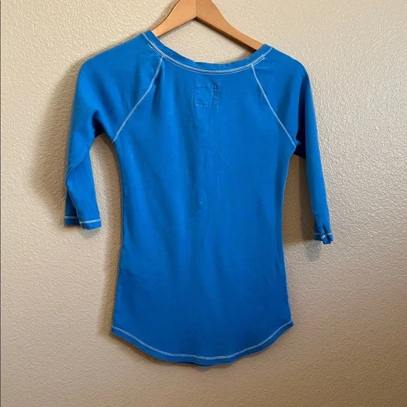 Hollister Blue 3/4 Sleeve Henley Top - Picture 2 of 2